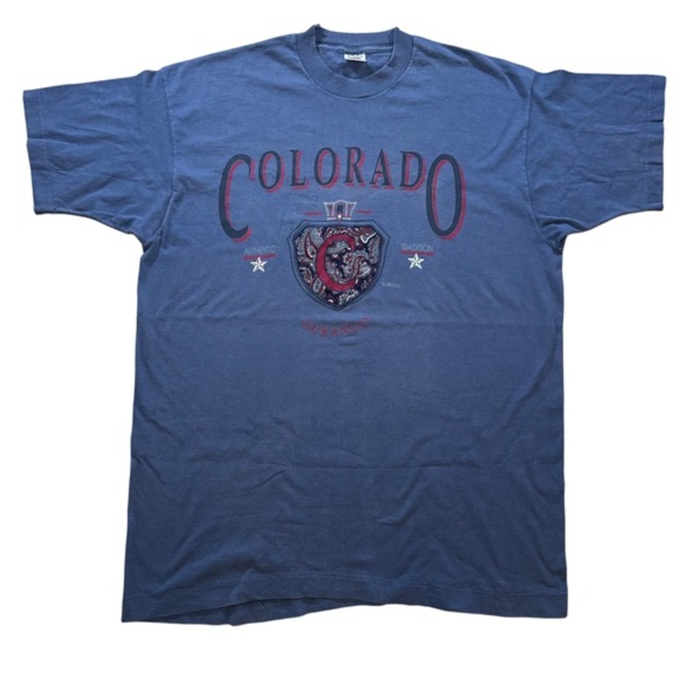 Vintage 80s 90s Colorado Durango Graphic Shirt Mens XL Fruit of the Loom Blue